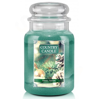 Country Candle Veľká vonná sviečka v skle Tinsel Thyme 652g