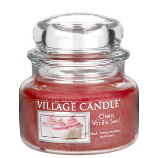 Village Candle Malá vonná sviečka v skle Cherry Vanilla Swirl 262g - Višňa a vanilka