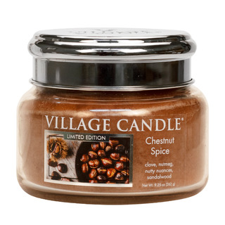 Village Candle Malá vonná sviečka v skle Chestnut Spice 262g - Pečené gaštany