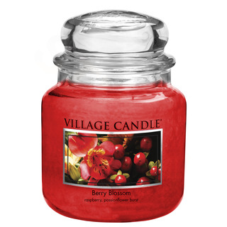 Village Candle Stredná vonná sviečka v skle Berry Blossom 397g - Červené kvety