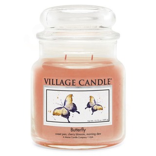 Village Candle Sviečka na strednej scéne v sklenenom motýle 397g - motýľ