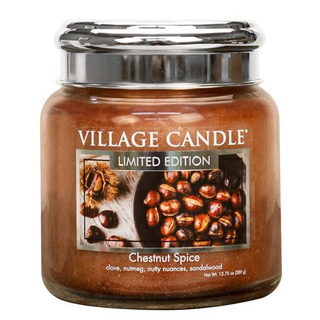 Village Candle Stredná vonná sviečka v skle Chestnut Spice 397g - Pečené gaštany