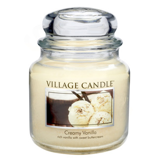 Village Candle Stredná vonná sviečka v skle Creamy Vanilla 397g - Vanilková zmrzlina