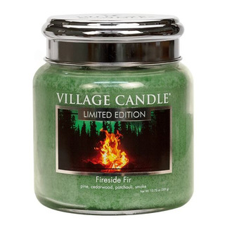 Village Candle Stredná vonná sviečka v skle Fireside Fir 397g - Táborák z jedlí