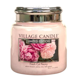 Village Candle Stredná vonná sviečka v skle Fresh Cut Peony 397g - Pivonky