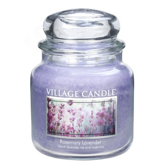 Village Candle Stredná vonná sviečka v skle Rosemary Lavender 397g - Rozmarín a levandule