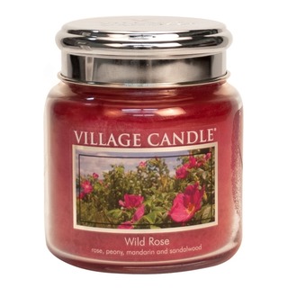Village Candle Stredná vonná sviečka v skle Wild Rose 397g - Divoká ruža