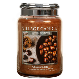 Village Candle Veľká vonná sviečka v skle Chestnut Spice 645g - Pečené gaštany